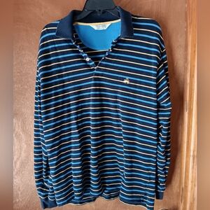 Brooks Brothers Navy Striped Long-Sleeve Polo with Yellow & Light Blue Accents